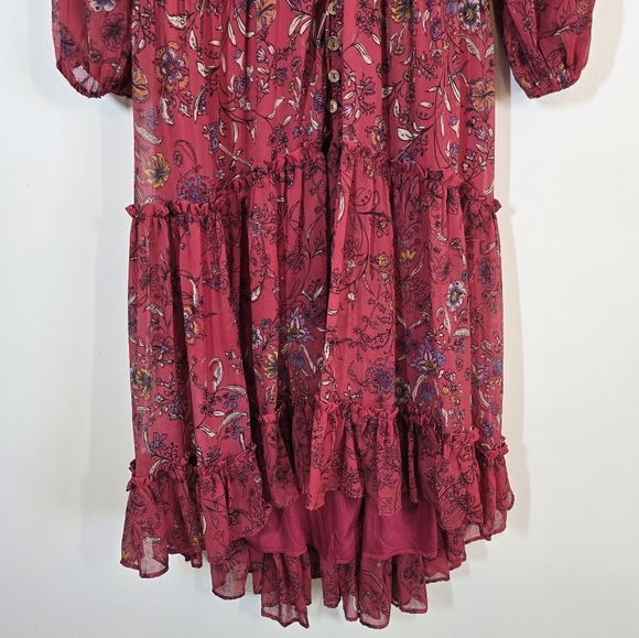 Free People Cassis Printed Chiffon Maxi Dress XS Strawberry Combo Red Pink - Picture 4 of 11